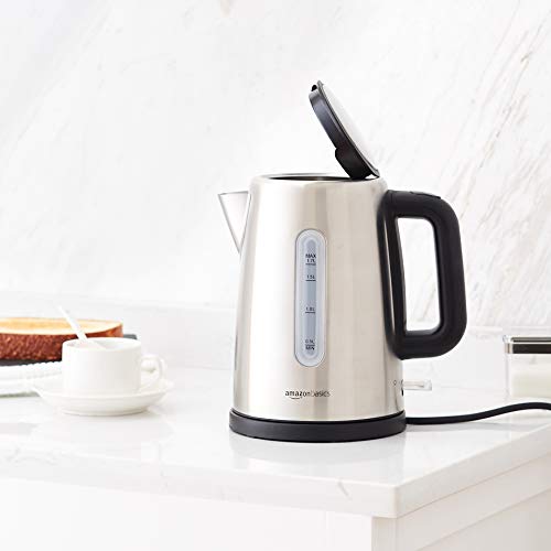 Amazon Basics tragbarer Edelstahl-Wasserkocher, 1.7L, Silberfarben