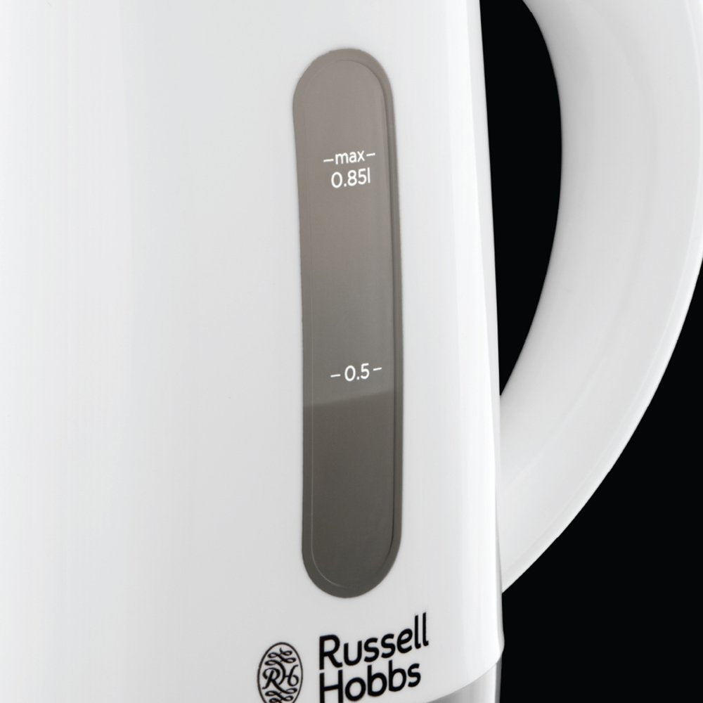 Russell Hobbs Wasserkocher klein [0,85l Reisewasserkocher mit weltweiter Spannungsanpassung] Travel (1000W, inkl. 2 Tassen & 2 Teelöffel, optimierte Ausgusstülle, kompakter kleiner Teekocher) 23840-70