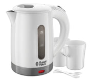 Russell Hobbs Wasserkocher klein [0,85l Reisewasserkocher mit weltweiter Spannungsanpassung] Travel (1000W, inkl. 2 Tassen & 2 Teelöffel, optimierte Ausgusstülle, kompakter kleiner Teekocher) 23840-70