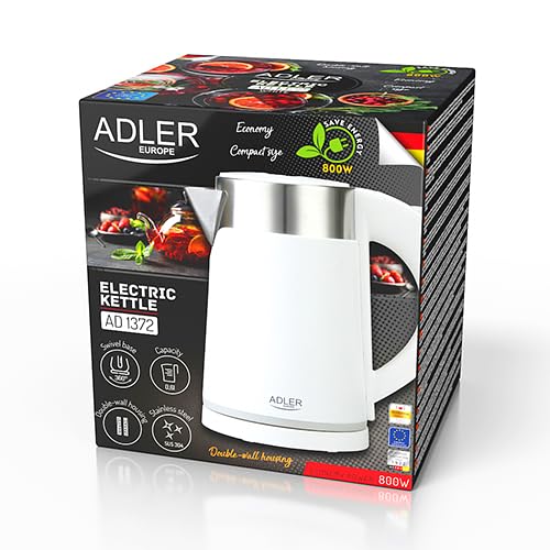 Adler - Kompakter Edelstahl Wasserkocher 0,6 L - Elektrischer Mini Reisewasserkocher Weiß - Kabellos und Schnellkochend - Ideal für Camping und Unterwegs - Intelligenter Kettle für ältere Menschen