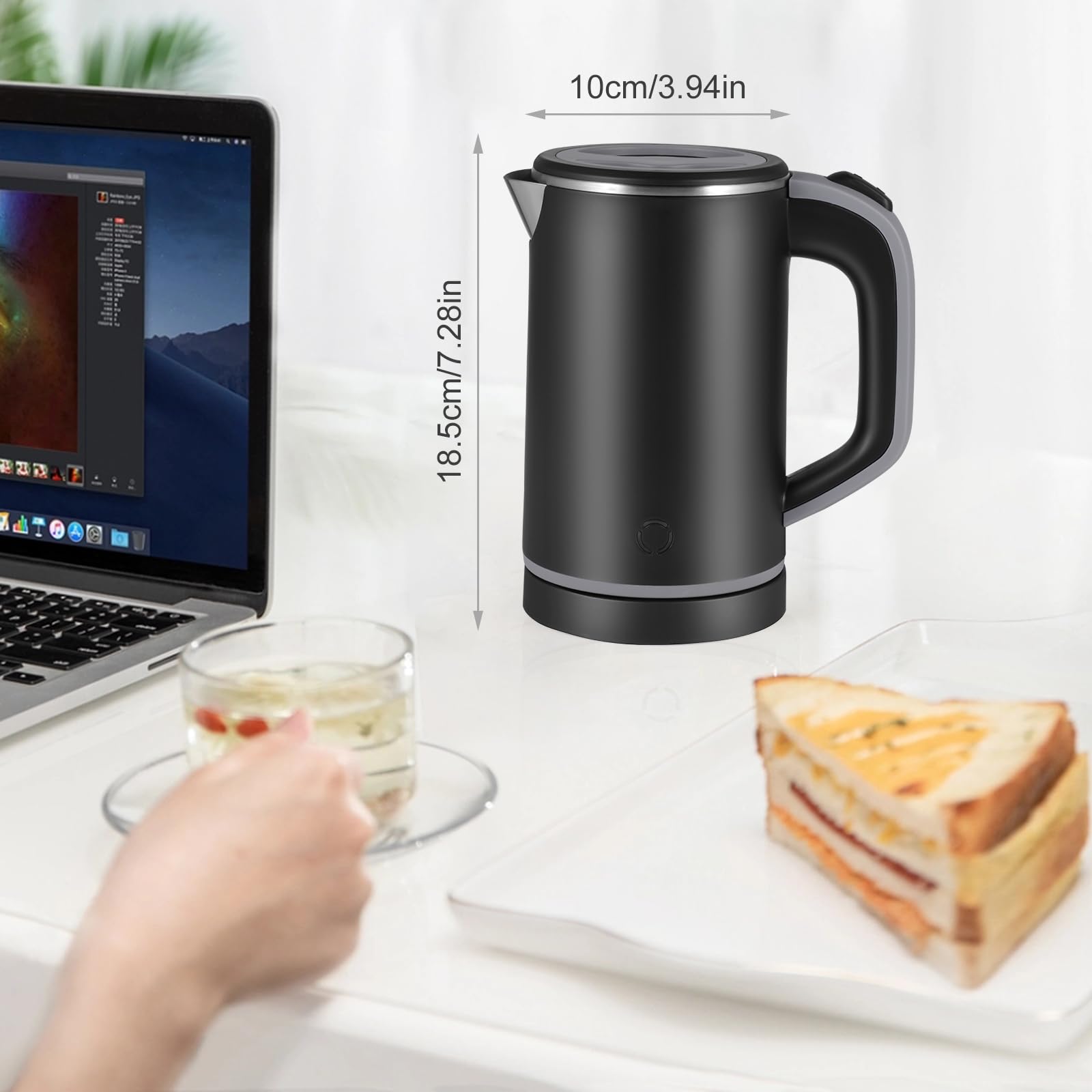 Towwoo 800ML Reisewasserkocher Klein, 600W 5 Minuten Schnelles Kochen Mini Edelstahl Wasserkocher, Überhitzungsschutz Leise Reise Mini Wasserkocher Elektrischer Kettle für Tee Kaffee Babymilch