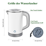 MiliPow 800ML Reisewasserkocher, 5 Minuten schnelles Kochen, Mini Camping Wasserkocher, Reise Wasserkocher, Leise, Teekanne aus Edelstahl (Weiß)