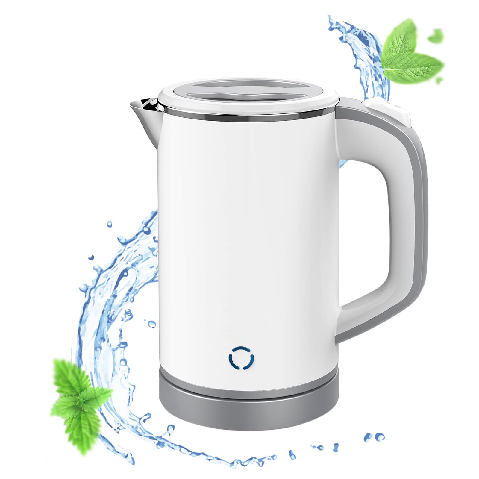 MiliPow 800ML Reisewasserkocher, 5 Minuten schnelles Kochen, Mini Camping Wasserkocher, Reise Wasserkocher, Leise, Teekanne aus Edelstahl (Weiß)