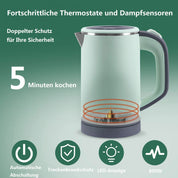 Wasserkocher Klein 800ML Reisewasserkocher, 5 Minuten schnelles Kochen Tragbarer Mini Camping Wasserkocher, Leise Reise Teekanne aus Edelstahl (Grün)