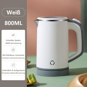 MiliPow 800ML Reisewasserkocher, 5 Minuten schnelles Kochen, Mini Camping Wasserkocher, Reise Wasserkocher, Leise, Teekanne aus Edelstahl (Weiß)