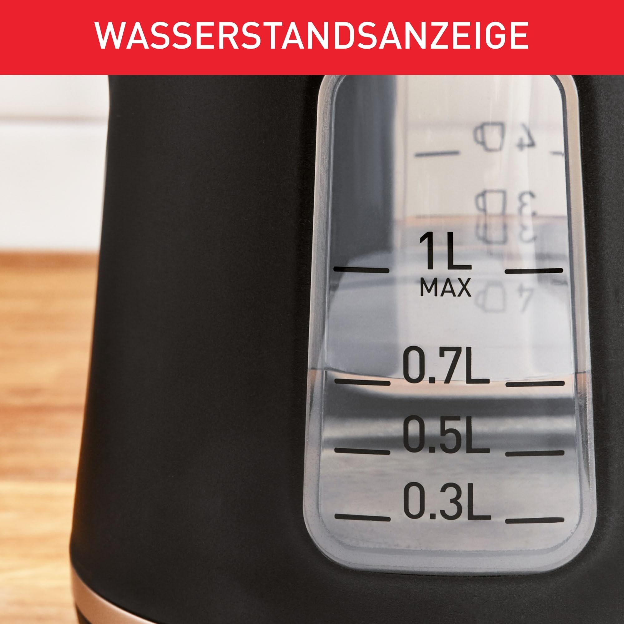 Tefal KI5338 Includeo Wasserkocher, Fassungsvermögen 1 L, Anti-Rutsch-Griff, einfach abzulesende Wasserstandsanzeige, 360°-Drehsockel, herausnehmbarer Filter, 2400 W, 23.3 x 16.6 x 20 cm
