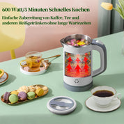 MiliPow 800ML Reisewasserkocher, 5 Minuten schnelles Kochen, Mini Camping Wasserkocher, Reise Wasserkocher, Leise, Teekanne aus Edelstahl (Weiß)
