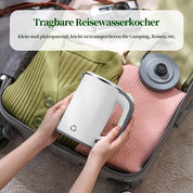 MiliPow 800ML Reisewasserkocher, 5 Minuten schnelles Kochen, Mini Camping Wasserkocher, Reise Wasserkocher, Leise, Teekanne aus Edelstahl (Weiß)