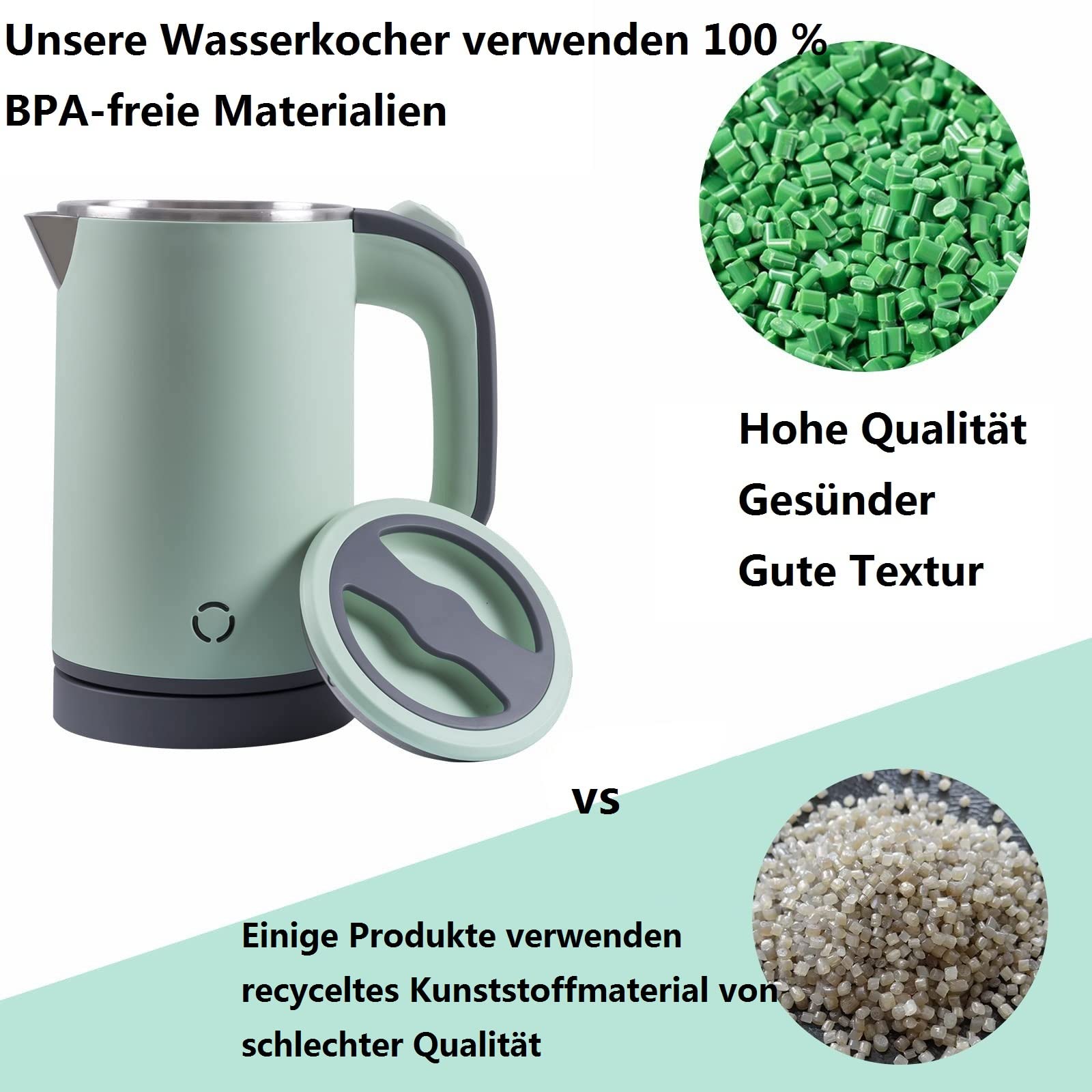 Wasserkocher Klein 800ML Reisewasserkocher, 5 Minuten schnelles Kochen Tragbarer Mini Camping Wasserkocher, Leise Reise Teekanne aus Edelstahl (Grün)
