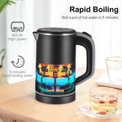 Towwoo 800ML Reisewasserkocher Klein, 600W 5 Minuten Schnelles Kochen Mini Edelstahl Wasserkocher, Überhitzungsschutz Leise Reise Mini Wasserkocher Elektrischer Kettle für Tee Kaffee Babymilch