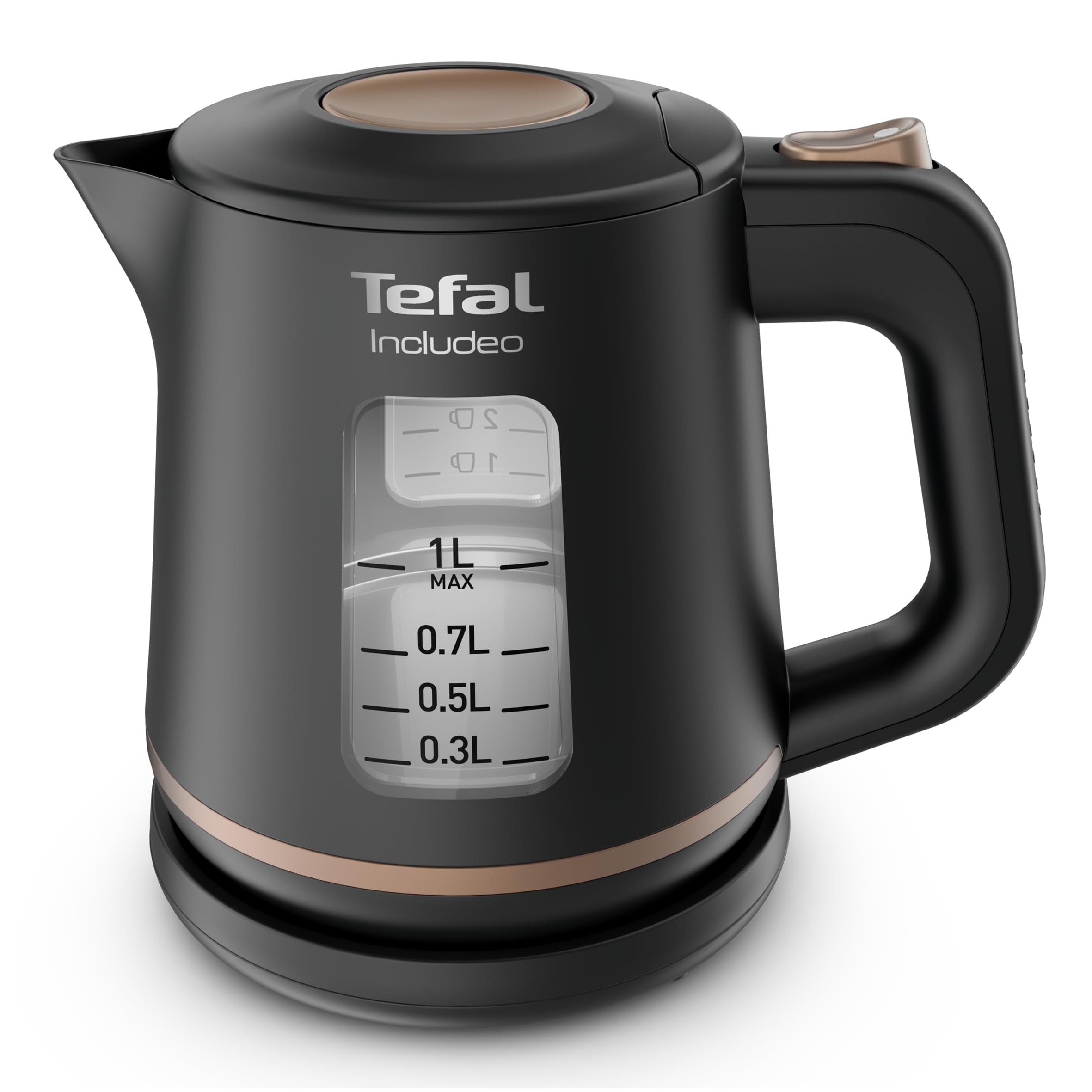 Tefal KI5338 Includeo Wasserkocher, Fassungsvermögen 1 L, Anti-Rutsch-Griff, einfach abzulesende Wasserstandsanzeige, 360°-Drehsockel, herausnehmbarer Filter, 2400 W, 23.3 x 16.6 x 20 cm