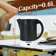 Aigostar Cooltravel - Mini Wasserkocher Klein 0,6 Liter Reisewasserkocher 650W, Camping Kleiner Wasserkocher Inklusive 2 Tassen und 2 Teelöffel, Abschaltautomatik mit Trockenschutz, Shwarz.